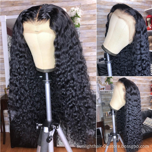 Factory Price  Raw brazilian human hair wig150%  Deep Curl wig lace frontal wigs 180 density brazilian deep curly wig